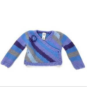 Gap Baby Vintage Purple & Blue Striped
Surplice Knit V-Neck Flower Sweater